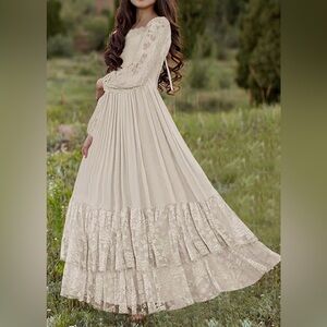 Mitilly Girls boho Lace Maxi Dress in Cream 12/13years